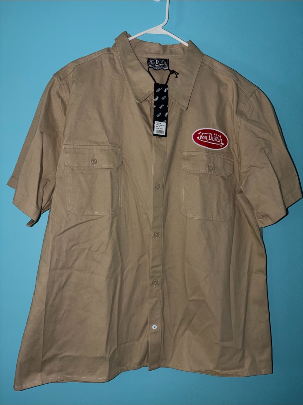 Von Dutch Men's Short-Sleeve Mechanic Shirt in Khaki 2XL NWT